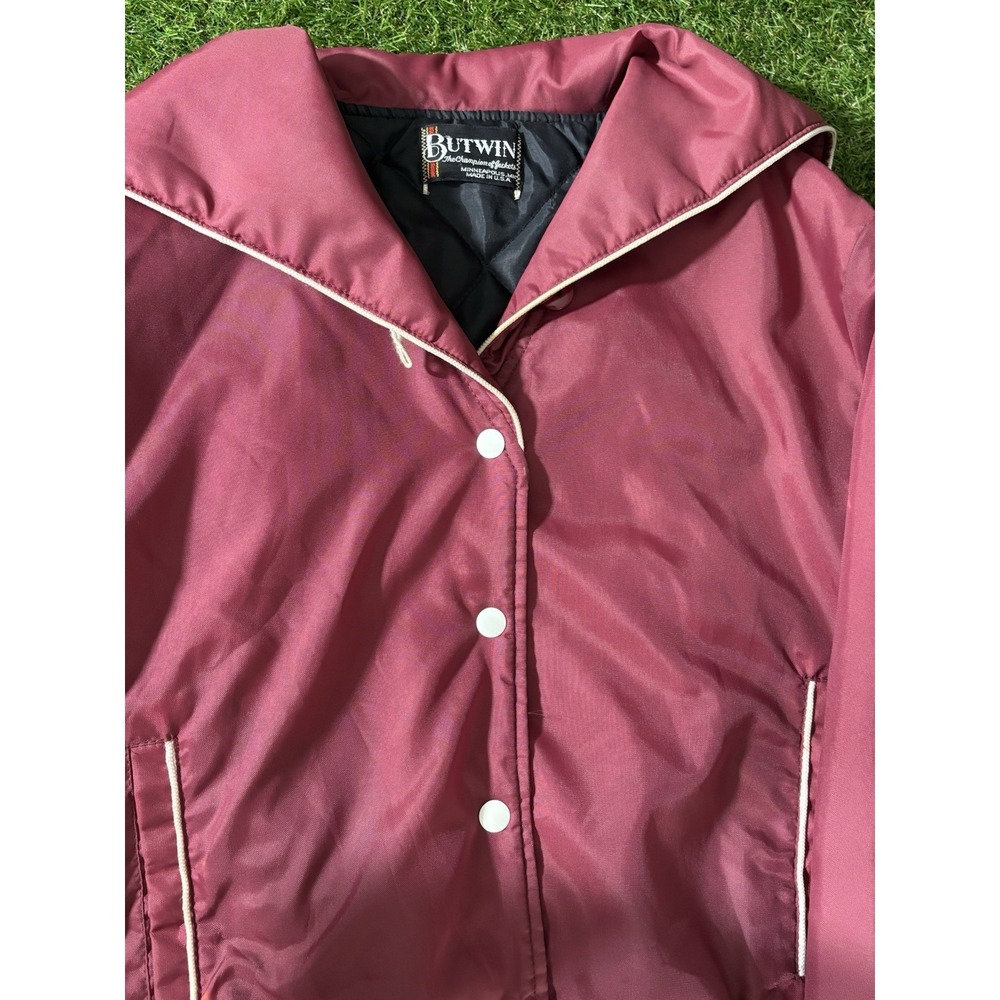 Vintage Butwin Women's Jacket Maroon Satin‎ Bomber Medium Large